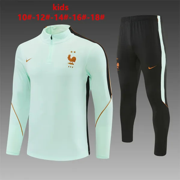 2026 France Kids Half-zip Tracksuit Light Green - A-Grade Quality Detail View