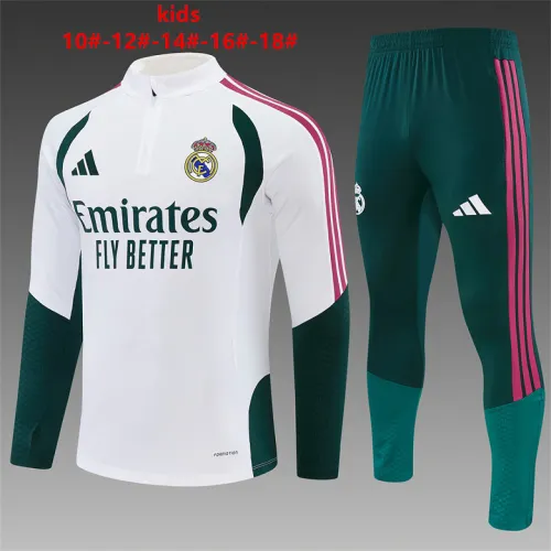 26/27 Real Madrid Kids Half-zip Tracksuit White/Green