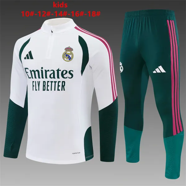 26/27 Real Madrid Kids Half-zip Tracksuit White/Green - A-Grade Quality Detail View