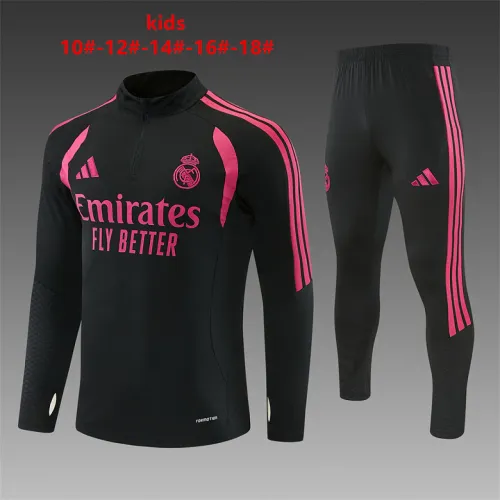 26/27 Real Madrid Kids Half-zip Tracksuit Black/Pink