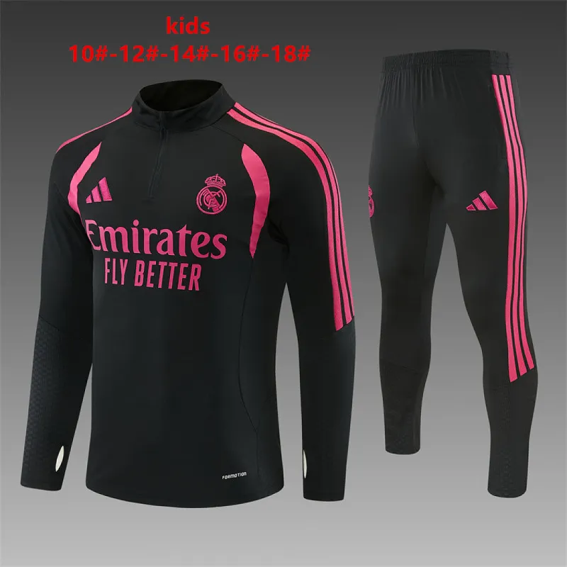 26/27 Real Madrid Kids Half-zip Tracksuit Black/Pink