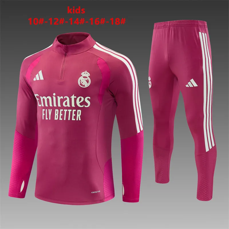 26/27 Real Madrid Kids Half-zip Tracksuit Pink