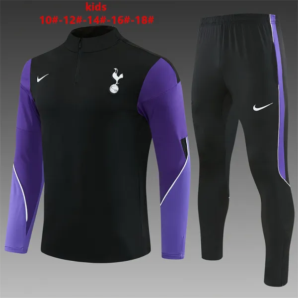 26/27 Tottenham Hotspur Kids Half-zip Tracksuit Black - A-Grade Quality Detail View