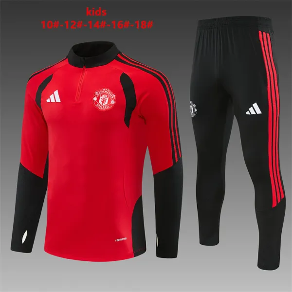26/27 Manchester United Black Collar Edition Kids Half-zip Tracksuit Red - A-Grade Quality Detail View