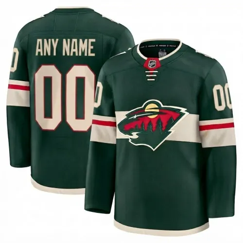 Groen Premium-shirt op maat voor heren van de Minnesota Wild (thuiswedstrijd)
