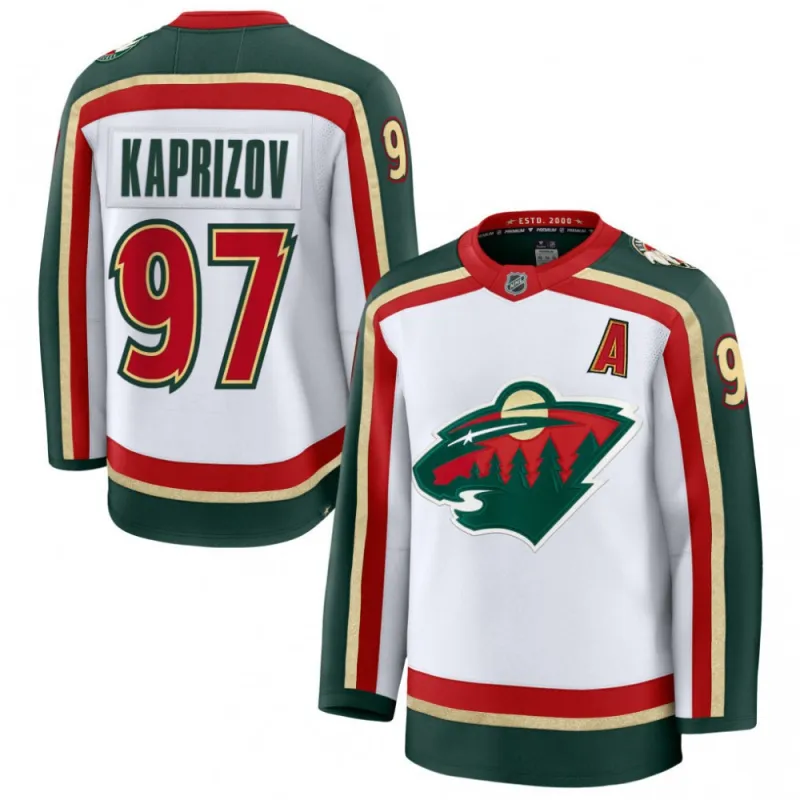 Camisola Premium Branca de Kirill Kaprizov do Minnesota Wild, 25.º Aniversário