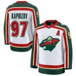 Camisa Premium Branca do Kirill Kaprizov do Minnesota Wild, comemorativa do 25.º aniversário