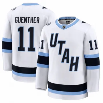 Camiseta de jugador «Premium» de Dylan Guenther para hombre, del Utah Mammoth, color blanco, para partidos fuera de casa