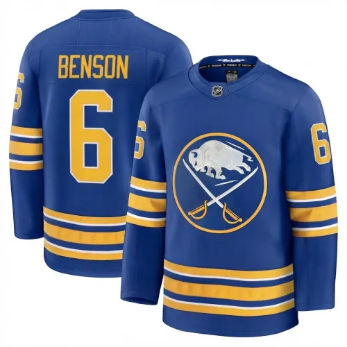 Maillot Premium « Royal Home » des Buffalo Sabres pour homme, modèle Zach Benson