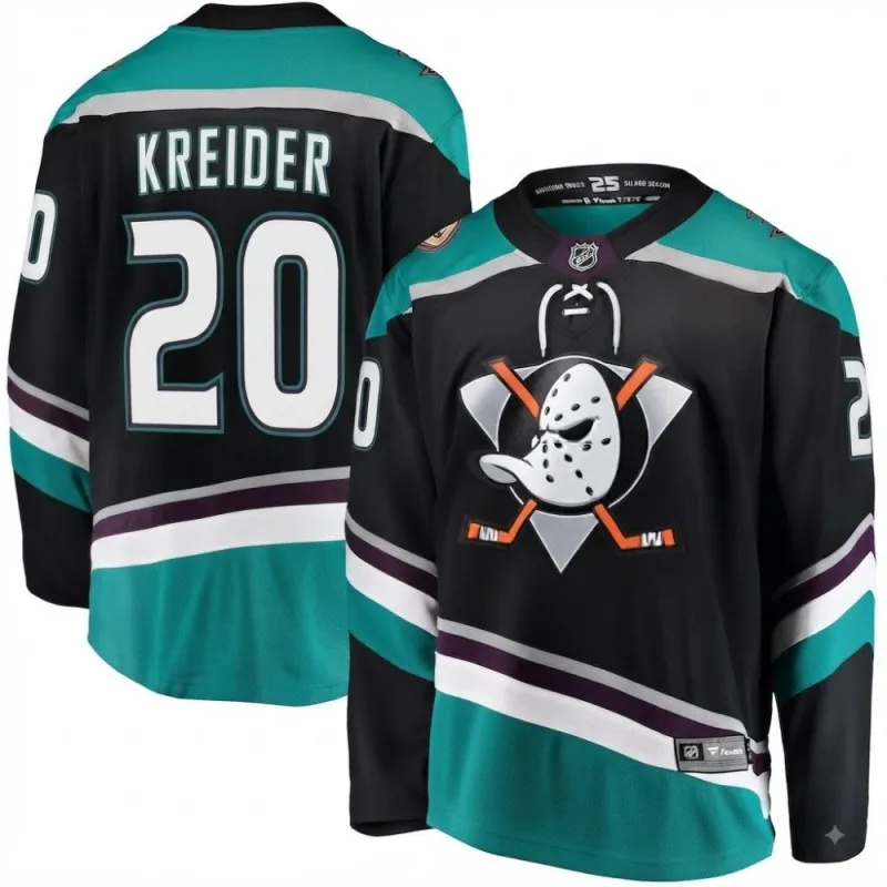 Camisa alternativa preta de Chris Kreider dos Anaheim Ducks para homem