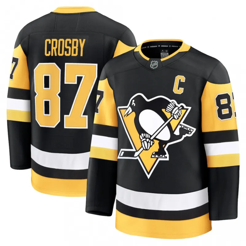 Maglia Premium da uomo nera da casa dei Pittsburgh Penguins di Sidney Crosby