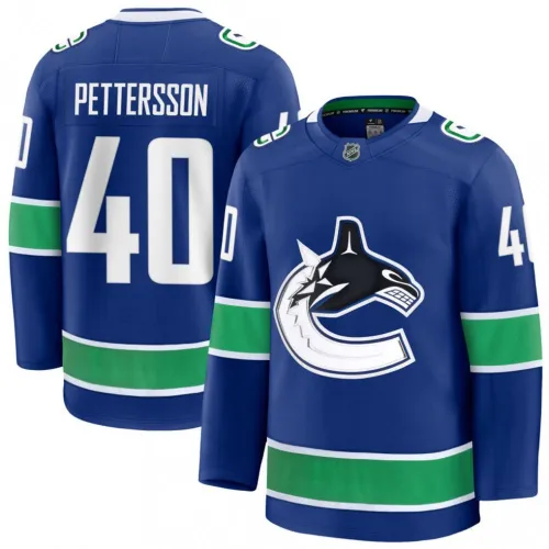 Camisa Premium Azul de Jogo em Casa dos Vancouver Canucks de Elias Pettersson para Homem