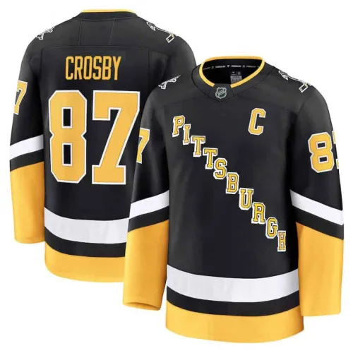 Camisa Premium Alternativa Preta dos Pittsburgh Penguins de Sidney Crosby para homem
