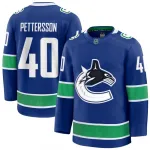 Camisa Premium Azul de Jogo em Casa dos Vancouver Canucks de Elias Pettersson para Homem