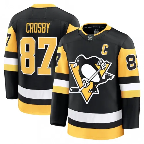 Maglia Premium da uomo Sidney Crosby dei Pittsburgh Penguins, nera, da casa
