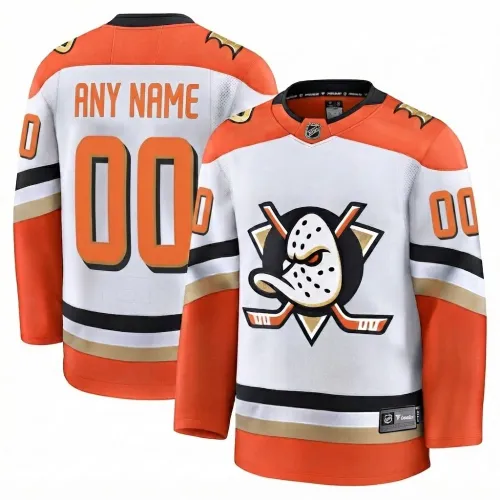 Maglia personalizzata Premium da trasferta bianca degli Anaheim Ducks da uomo