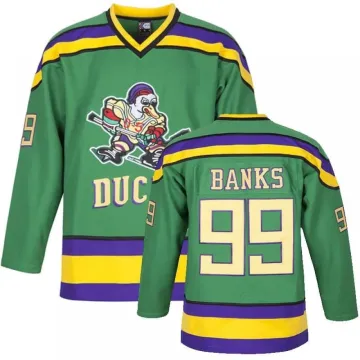 Camisa de hóquei no gelo verde do filme «Mighty Ducks», da Adam Banks, para homem