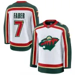 Brock Faber, Minnesota Wild, weißes Premium-Trikot zum 25-jährigen Jubiläum