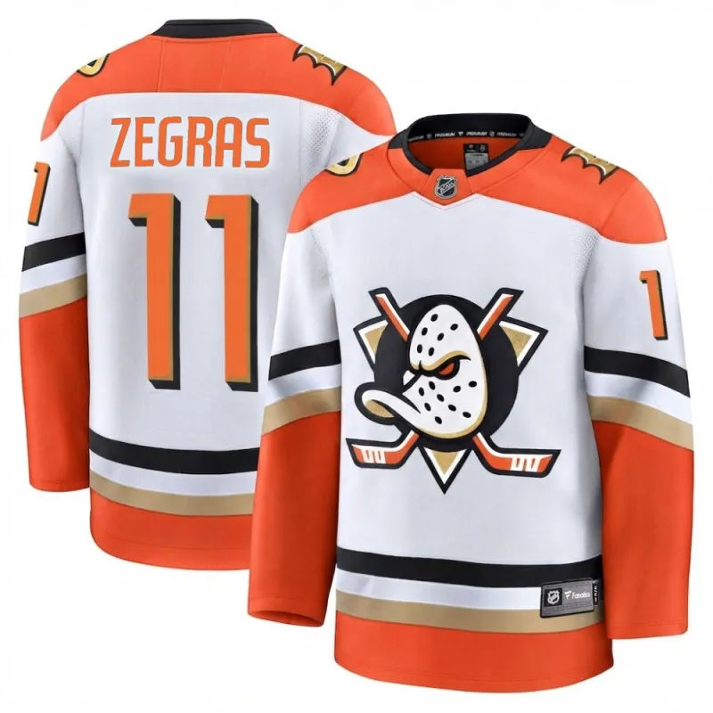 Maillot Premium blanc extérieur pour homme des Anaheim Ducks de Trevor Zegras