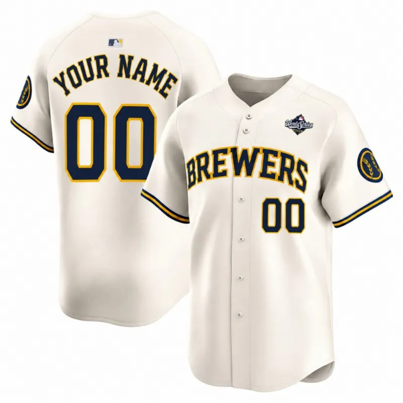 Milwaukee Brewers Nike 2026 World Series Patch Home Limited Custom Jersey – Cream