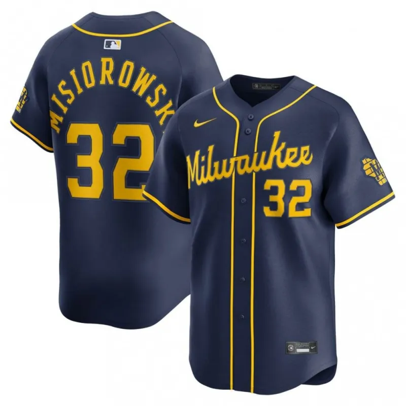 Jacob Misiorowski Milwaukee Brewers Nike Alternate 2 Limited Jersey – Navy