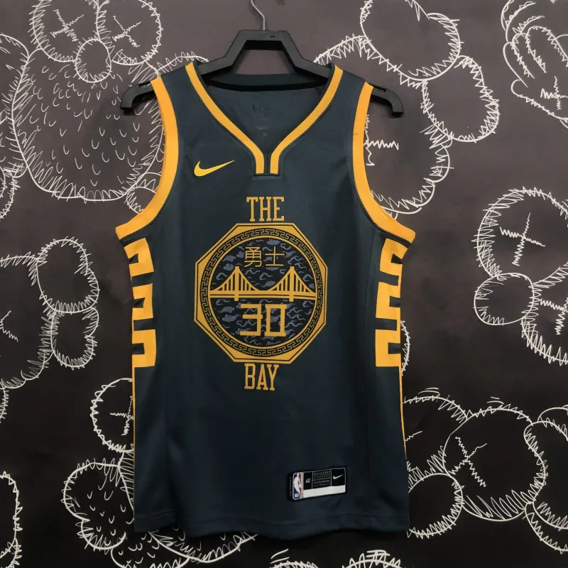 2018/19 Golden State Warriors Cinzento Stephen Curry #30 Camisola para homem
