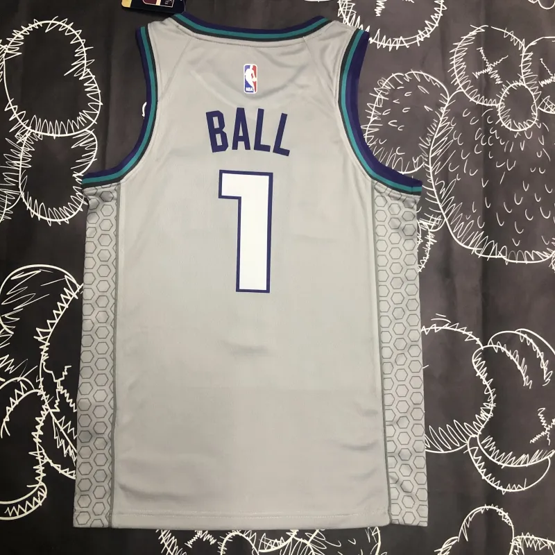 2019-20 Charlotte Hornets Gray LaMelo Ball #1 Men’s Jersey