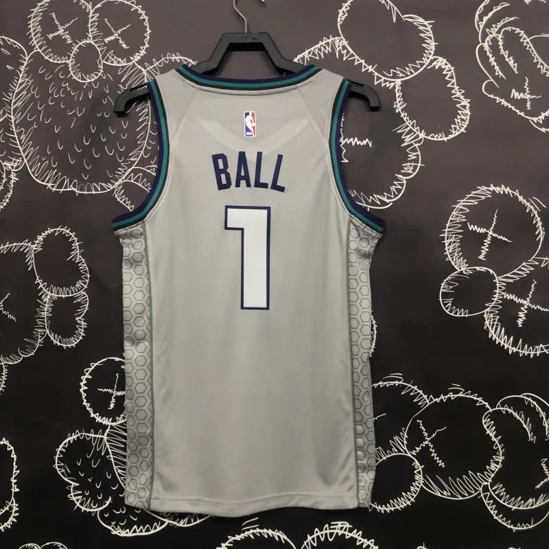 2019-20 Charlotte Hornets Gray LaMelo Ball #1 Men’s Jersey