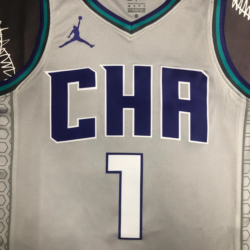 2019-20 Charlotte Hornets Gray LaMelo Ball #1 Men’s Jersey