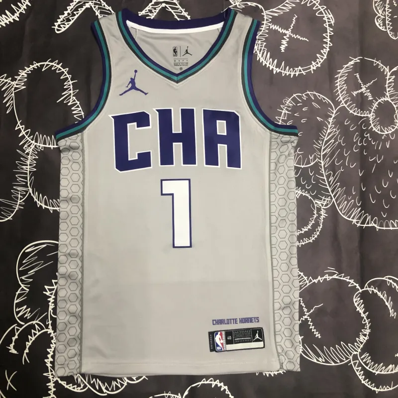 2019-20 Charlotte Hornets Gray LaMelo Ball #1 Men’s Jersey