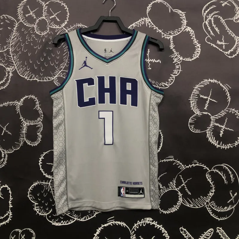 2019-20 Charlotte Hornets Gray LaMelo Ball #1 Men’s Jersey
