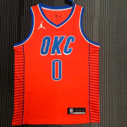 2021-22 Oklahoma City Thunder Arancione Russell Westbrook #0 Maglia da uomo