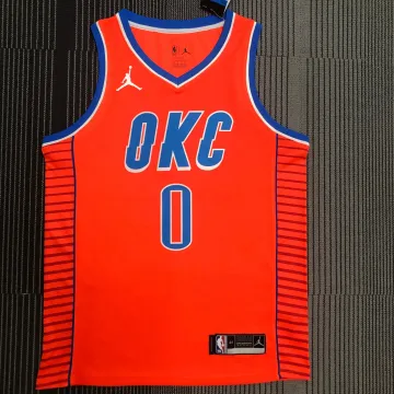 Camisa masculina do Oklahoma City Thunder 2021-22, cor laranja, com o nome de Russell Westbrook (#0)