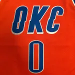 Camisa masculina do Oklahoma City Thunder 2021-22, cor laranja, com o nome de Russell Westbrook (#0)