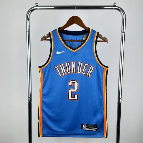 Camisa masculina Shai Gilgeous-Alexander #2 do Oklahoma City Thunder, temporada 2023-24, azul.