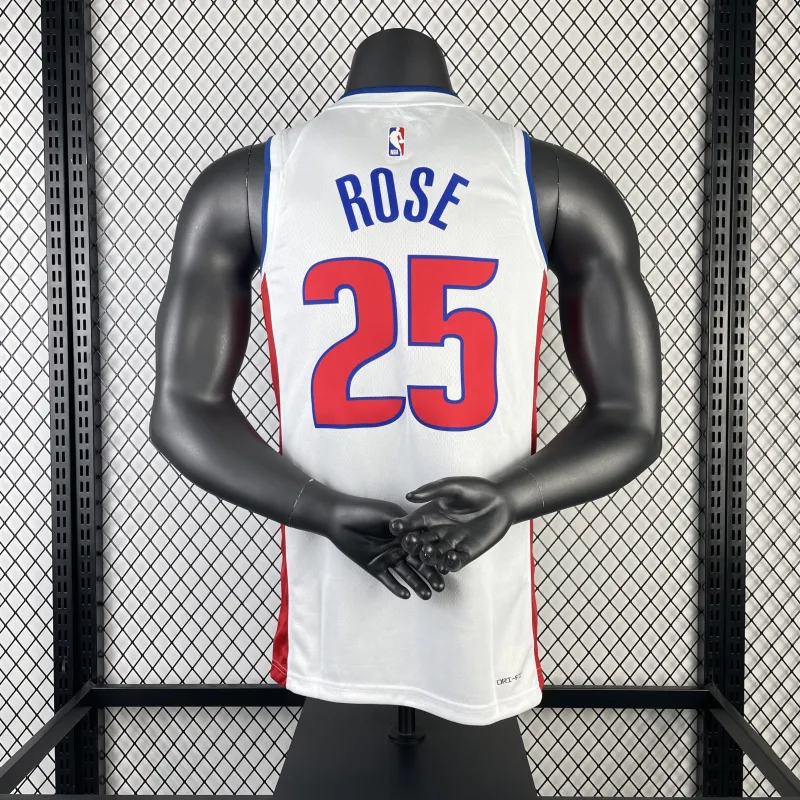 2023-24 Detroit Pistons White Derrick Rose #25 Men's Jersey