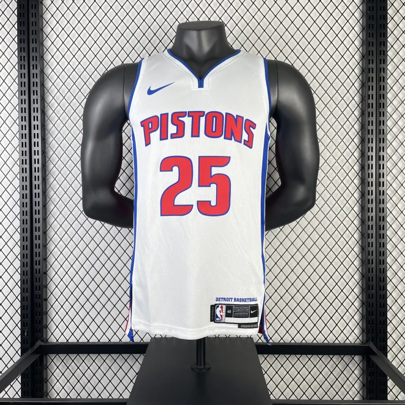 2023-24 Detroit Pistons White Derrick Rose #25 Men's Jersey