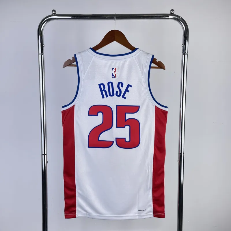 2023-24 Detroit Pistons White Derrick Rose #25 Men's Jersey