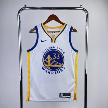 Camisa masculina Golden State Warriors 2023/24 com decote em V, branca, modelo #33