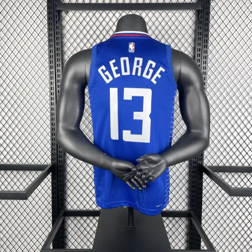 Camisa masculina dos LA Clippers 2023/24, para jogos fora de casa, azul, com o nome de Paul George (#13)