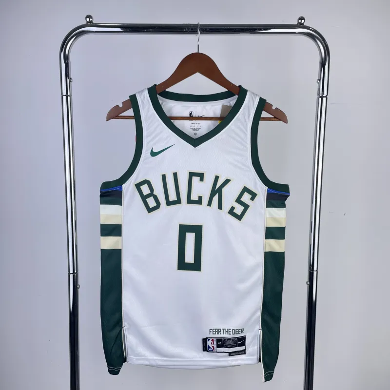 2023/24 Milwaukee Bucks Home Weiß Damian Lillard #0 Herren Trikot