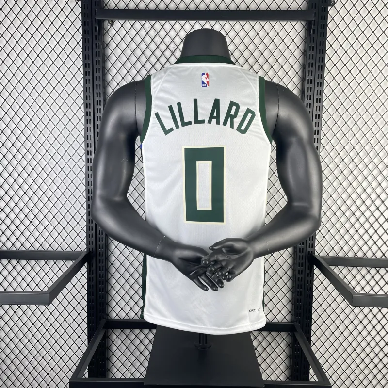 2023/24 Milwaukee Bucks Home Weiß Damian Lillard #0 Herren Trikot