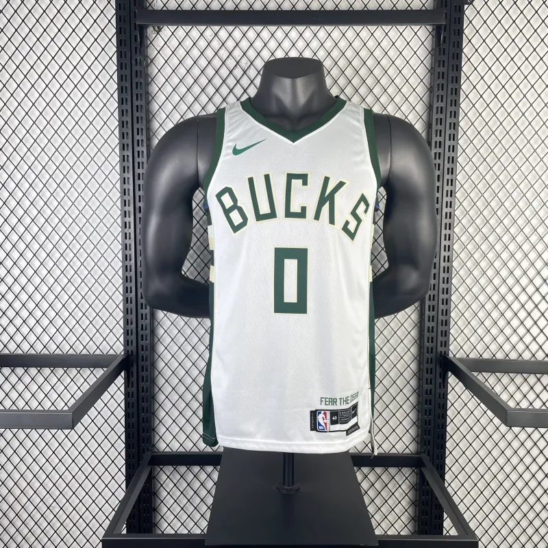 2023/24 Milwaukee Bucks Home Weiß Damian Lillard #0 Herren Trikot