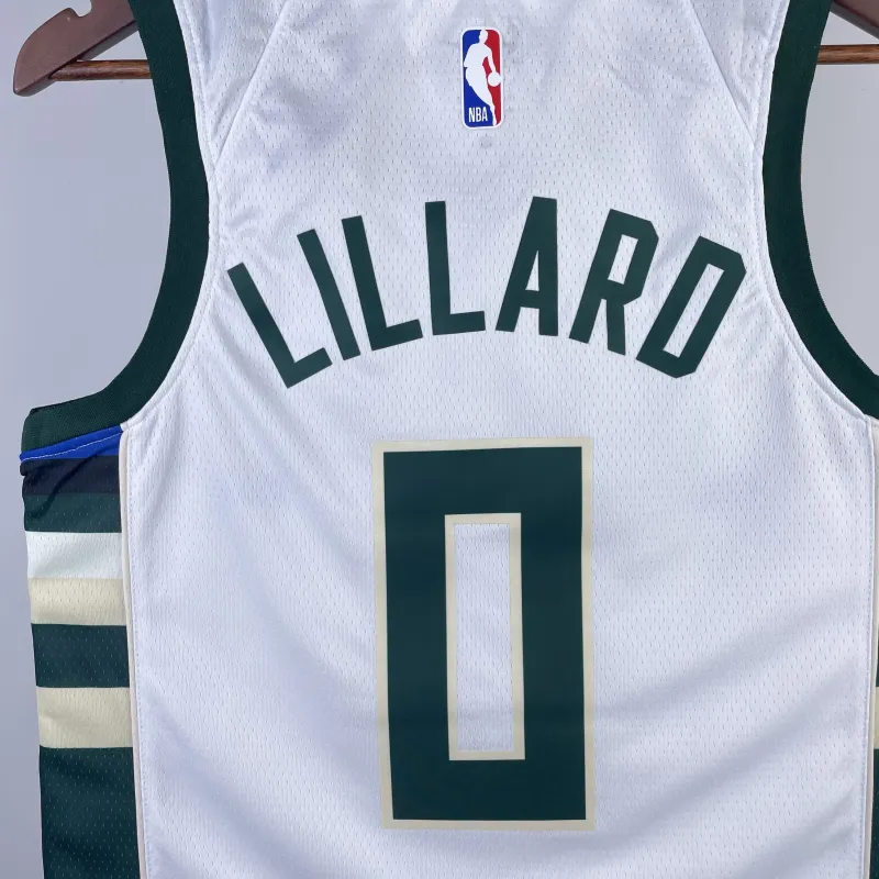 2023/24 Milwaukee Bucks Home Weiß Damian Lillard #0 Herren Trikot