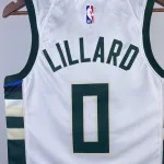 2023/24 Milwaukee Bucks Home Weiß Damian Lillard #0 Herren Trikot