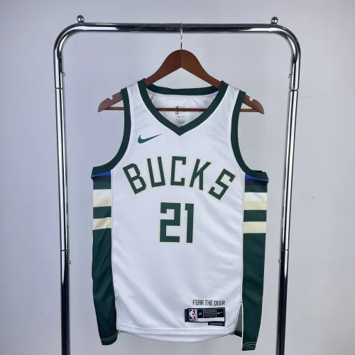 2023/24 Milwaukee Bucks Home Branco #21 Camisola para homem