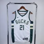 2023/24 Milwaukee Bucks Home Branco #21 Camisola para homem 2023/24 Milwaukee Bucks Home White #21 Camisola para homem