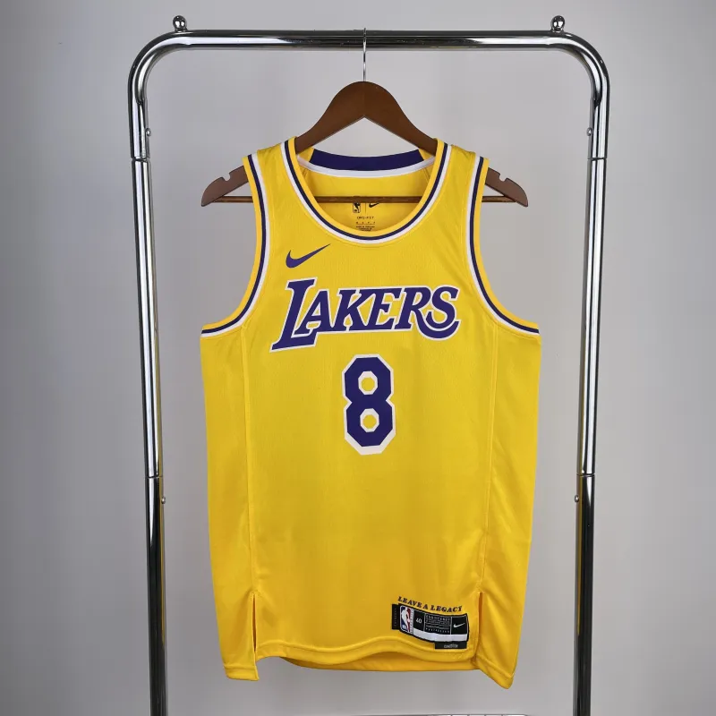 2023/24 Los Angeles Lakers Kobe Bryant #8 Camisola amarela para homem