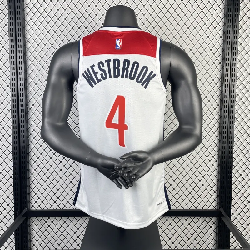 2023-24 Washington Wizards Home White Russell Westbrook #4 Maglia Uomo