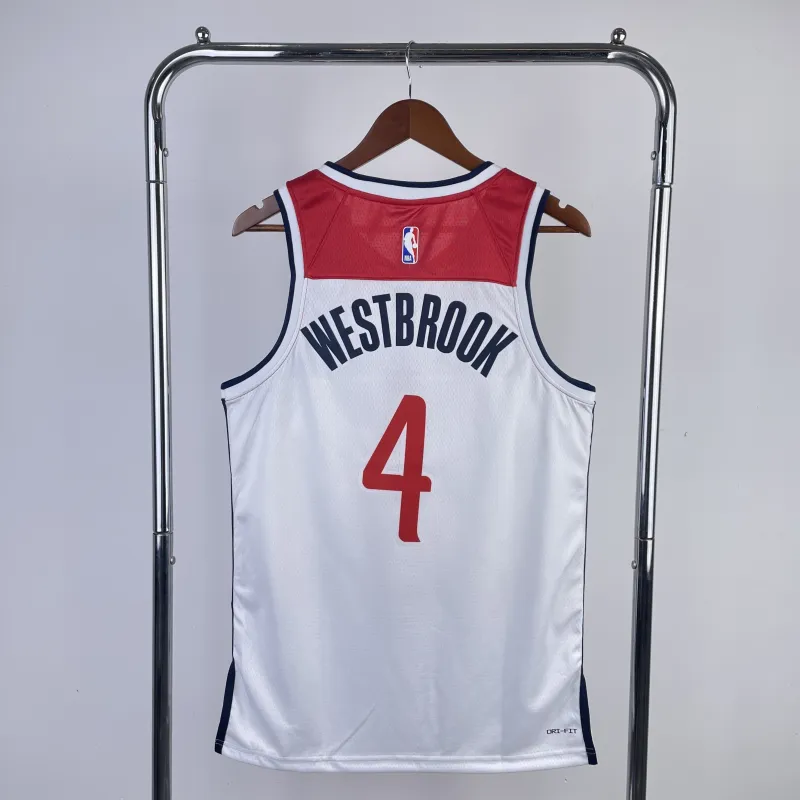 2023-24 Washington Wizards Home White Russell Westbrook #4 Maglia Uomo
